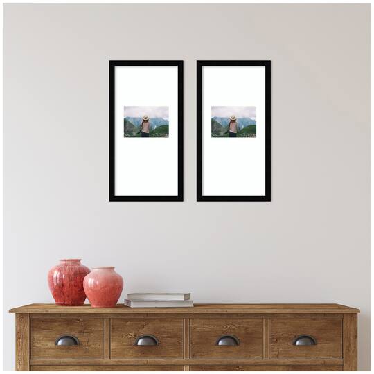 Kate and Laurel 11" x 20" Svelte Noir Black Photo Frames with 5" x 7" Mat, 2ct.